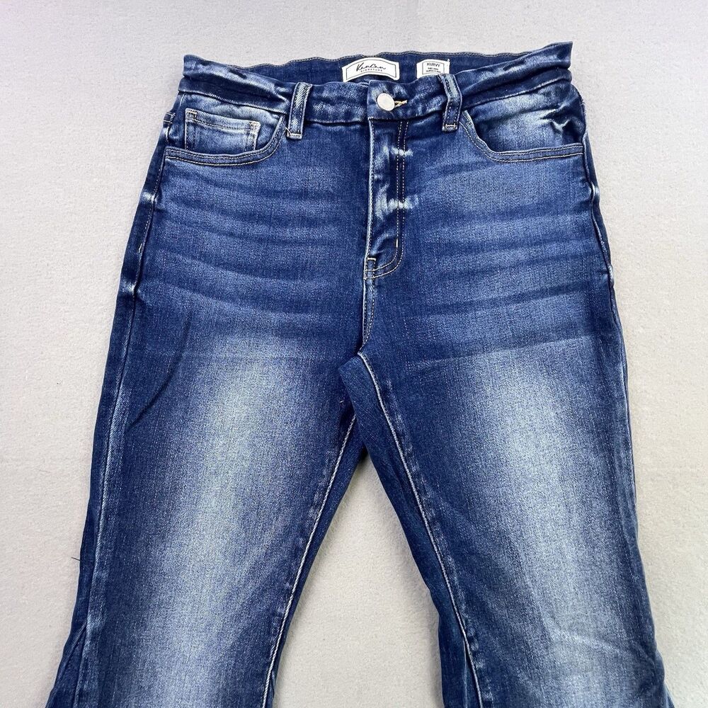 KanCan Kurvy Mid Rise Super Flare Jeans Women 28 Blue Denim Raw Hem Boho Hippie - Picture 3 of 14
